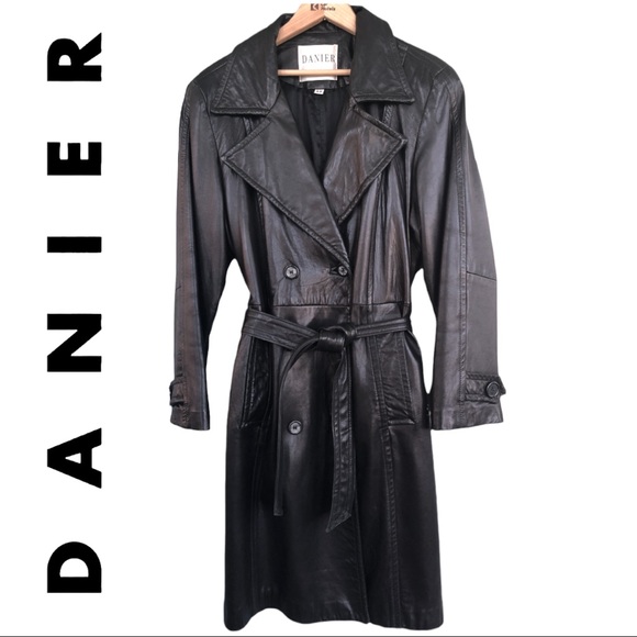 Danier Jackets & Blazers - Danier Leather Trench Coat Black Genuine Leather Small Long